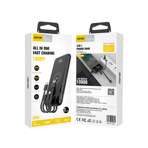 ASPOR A305 10000mAh Wireless Charging PowerBank