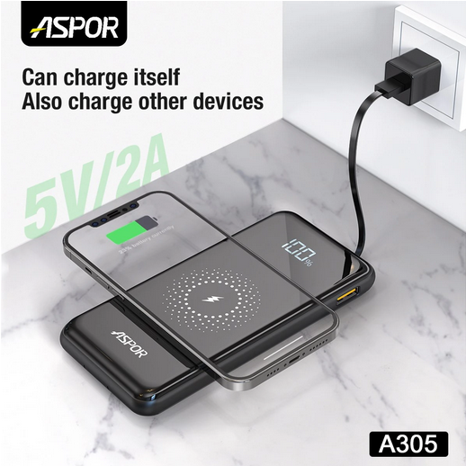 ASPOR A305 10000mAh Wireless Charging PowerBank