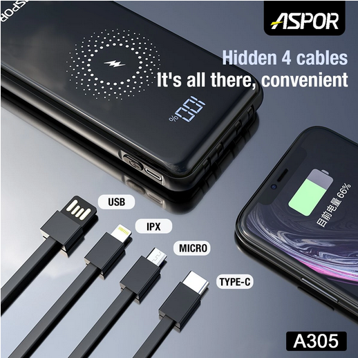 ASPOR A305 10000mAh Wireless Charging PowerBank