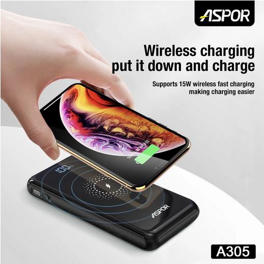 ASPOR A305 10000mAh Wireless Charging PowerBank