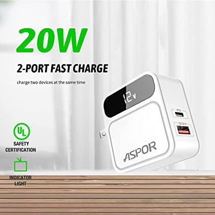 ASPOR A835 PD Home Charger with LED Digital Display (Adapter)