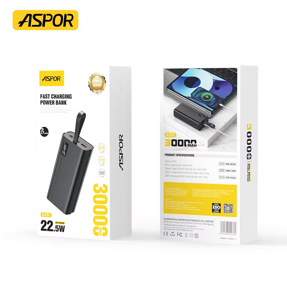 Aspor A337 30000 mAh 22.5W Power Bank