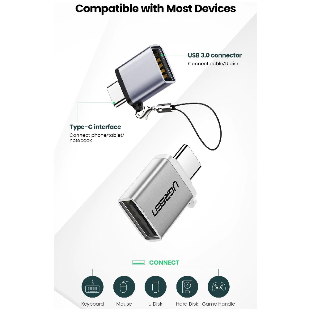 UGREEN Type C to USB 3.0 A Adapter Cable with Lanyard (Space Gray) 50283