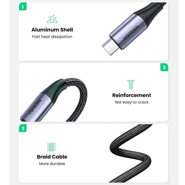 UGREEN USB Type-C to Type-C 3.1 Braided Cable, 1 Meter - 80150 -4