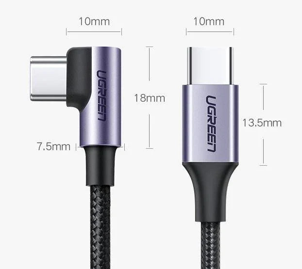 UGREEN USB-C to Angled USB 2.0-C Round Cable 1m (50123)