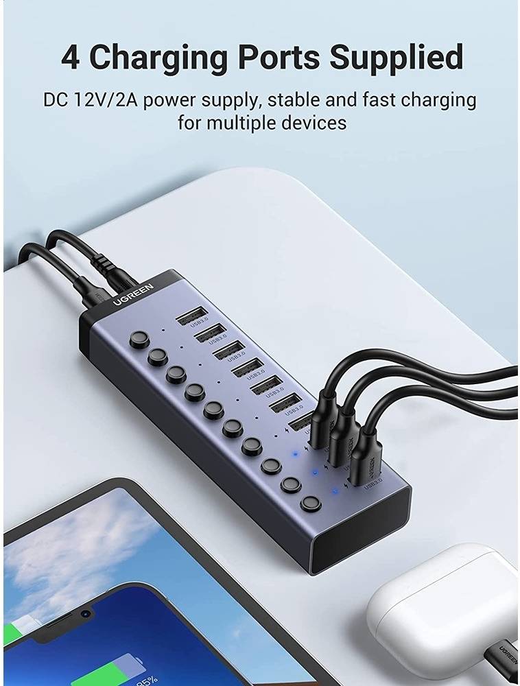 UGREEN USB 3.0 7-Port Hub-12V2A (DC: 5.5) Power Supply (UK) 90306