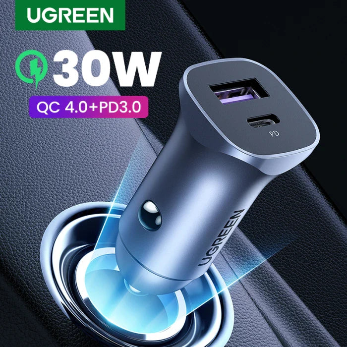 Ugreen 2 Port Fast Car Charger USB-A / USB-C 30W (40858)