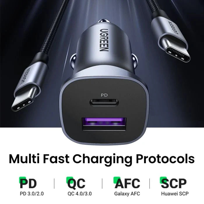 Ugreen 2 Port Fast Car Charger USB-A / USB-C 30W (40858)