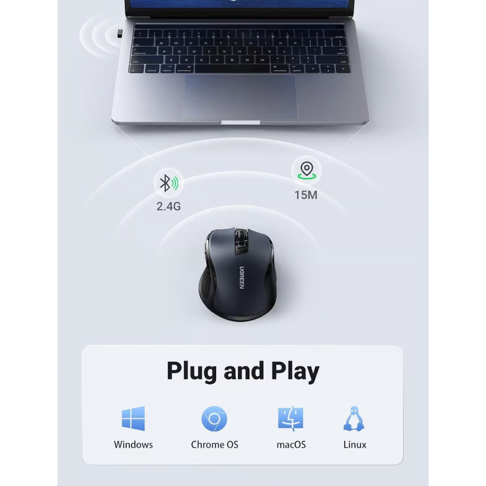 UGREEN 4000DPI 2.4Ghz Wireless Ergonomic Mouse (90855)