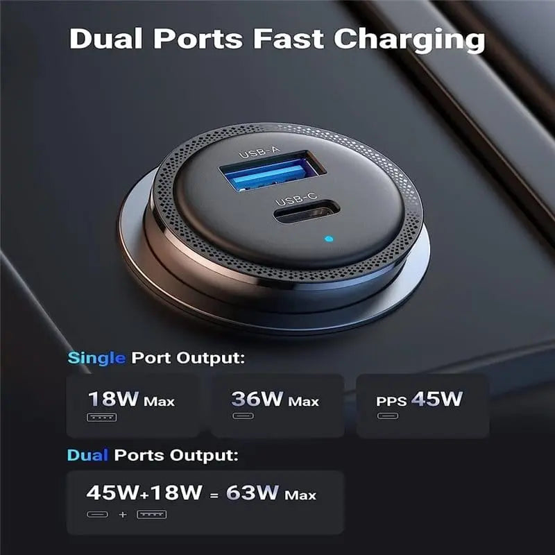 UGREEN 63W USB C + USB A Dual Port Car Charger (90645)