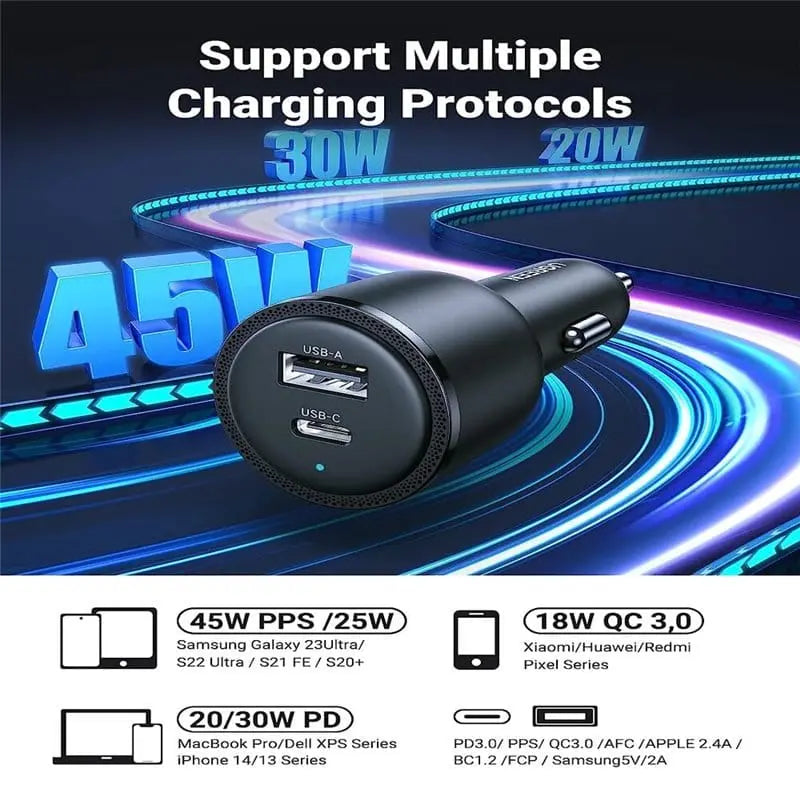 UGREEN 63W USB C + USB A Dual Port Car Charger (90645)